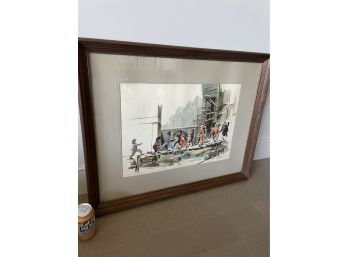 Listed Artist Watercolor Painting Of Nyc Streets With People