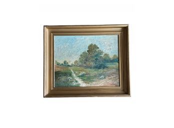 Very Early 20th Century Impressionism Landscape Painting On Canvas Framed Signed