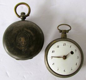 Two Unmarked 19th Century Pocket Watches, One In A Sterling Case.