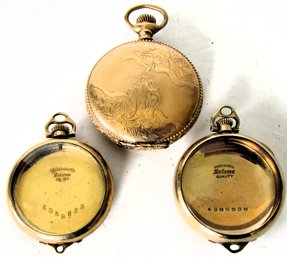 Three Gold Plated Watch Cases Including A Crescent 25 Year 14K Case