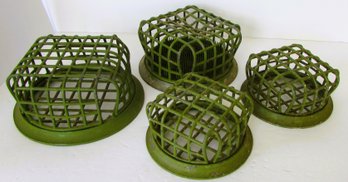 Four Green Painted Iron Flower Frogs, Beale Mfg. For Vogue