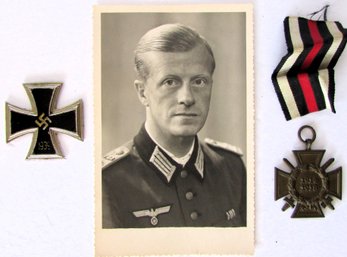 Unidentified Studio Portrait Of A German Army Officer Together With Two Medals.