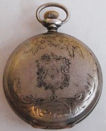 Elgin 15 Jewel Pocket Watch In An Engraved  Fahy's 925 Sterling Case