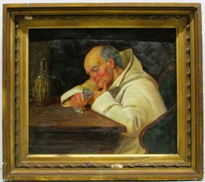 Early 20th Century Oil On Canvas Of A Contemplative Monk
