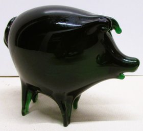 Blown Emerald Glass Pig By Bruce Cobb