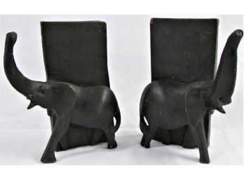 Pair Carved Ebony Elephant Form Bookends