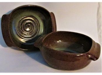 2 Scheier Pottery Modernist Low Bowls