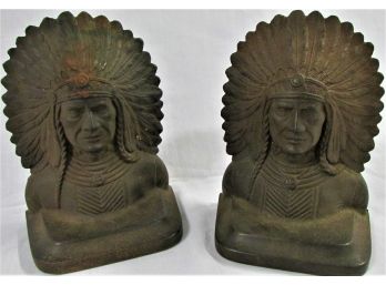 Pair Of Cast Iron Native American Bookends