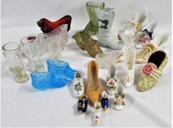 Large Grouping Of Miniature Glass And Ceramic Shoes