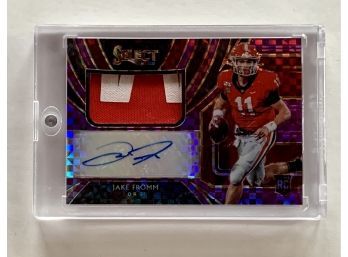 2020 Panini Chronicles Draft Picks Jake Fromm-Select Draft Picks Patch Autographs Purple #8 Numbered 04/20