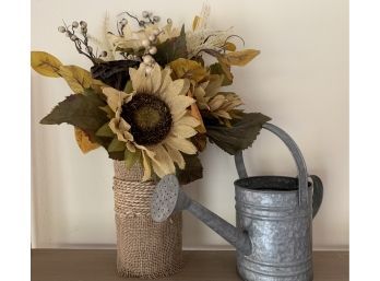 Sunflower And Tin Watering Can Decor