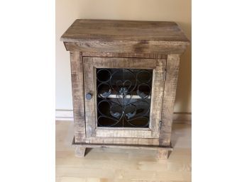Rustic Wood Side Table/Cabinet With Metal Scroll Cabinet Door