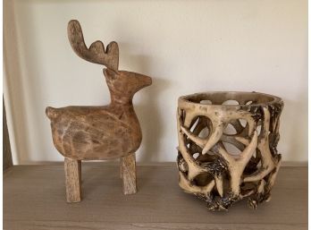 Wood Deer & Antler Candle/vase Holder