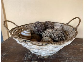 17 1/2' Wicker Basket Full Of Decorative Nature Balls
