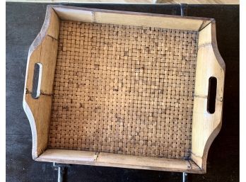 Wood/Woven Serving Tray With Handles