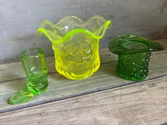 Lot Of Green & Yellow Depression Glass