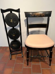 Hand Stenciled Chair & Folding Table Stand