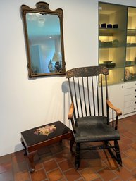 Boston Rocking Chair, Mirror, & Foot Stool Lot