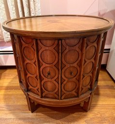 MCM Kent/Thomasville 1960s Coffey Walnut Drum Circular End Table Cabinet