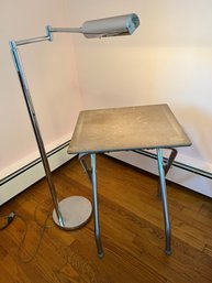 Adjustable Swing Arm Chrome Floor Lamp By Koch And Lowy/OMI & Vintage Projector Table