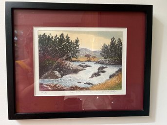 Framed Etching Of Sheen Falls Signed