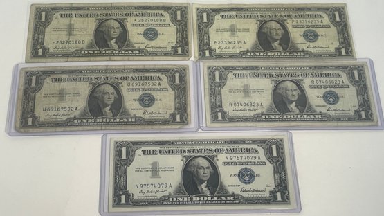 LOT OF (5) SERIES 1957 $1 ONE DOLLAR SILVER CERTIFICATES - INCLUDES:  STAR NOTE!