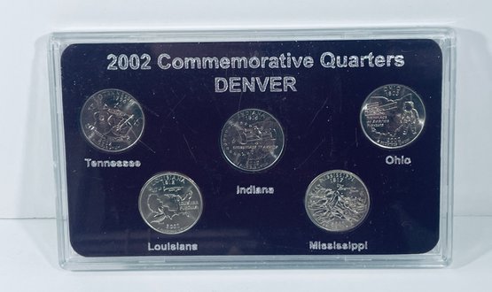 2002 COMMEMORATIVE QUARTER SET - DENVER MINT - INC: TENNESSEE, INDIANA, OHIO, LOUISIANA & MISSISSIPPI -IN CASE
