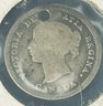 1858 CANADIAN 5 CENT SILVER COIN - HOLED