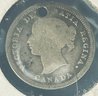 1858 CANADIAN 5 CENT SILVER COIN - HOLED
