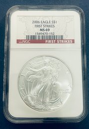 2006 SILVER AMERICAN EAGLE $1 99.9 PERCENT FINE SILVER ROUND COIN -FIRST STRIKES- NGC GRADED -MS69