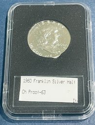 1960 PROOF FRANKLIN SILVER HALF DOLLAR COIN - IN PLASTIC CASE