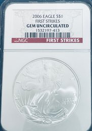 2006 SILVER AMERICAN EAGLE $1 99.9 PERCENT FINE SILVER ROUND COIN - FIRST STRIKES-NGC GRADED -GEM UNCIRCULATED
