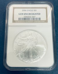 2006 SILVER AMERICAN EAGLE $1 99.9 PERCENT FINE SILVER ROUND - NGC GRADED -GEM UNCIRCULATED