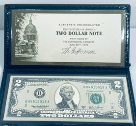 UNITED STATES  UNCIRCULATED TWO DOLLAR NOTE SERIES 2003 A - FIRST ISSUED JUNE 25TH, 1776 - IN CASE