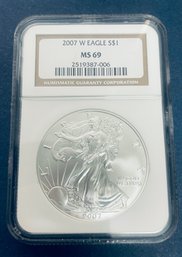 2007-W SILVER AMERICAN EAGLE $1 99.9 PERCENT FINE SILVER ROUND COIN - NGC GRADED -MS69