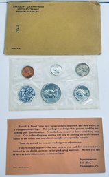 1963 US MINT 90 PERCENT SILVER PROOF SET - ORIGINAL ENVELOPE (WORN) - INCLUDES 5 COINS