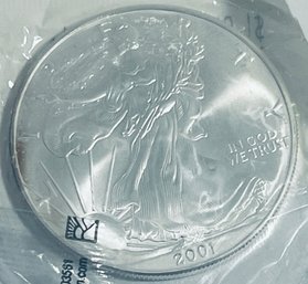 2001 SILVER AMERICAN EAGLE COIN -  1 OZT. .999 FINE SILVER - IN SEALED PLASTIC