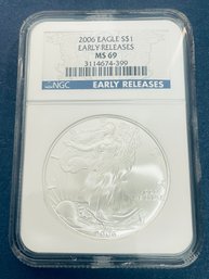 2006 SILVER AMERICAN EAGLE $1 99.9 PERCENT FINE SILVER ROUND COIN -EARLY RELEASES- NGC GRADED -MS69