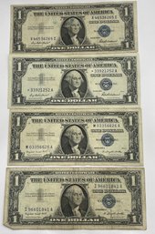 LOT OF (4) $1 ONE DOLLAR SILVER CERTIFICATES - INCLUDES:  SERIES 1935 F, (2) 1957 A & (1) 1957 STAR NOTE!