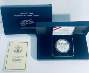 2004 P LEWIS AND CLARK COMMEMORATIVE SILVER PROOF DOLLAR W/ BOX AND COA