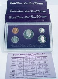 LOT (4) UNITED STATES PROOF SETS IN ORIGINAL BOXES- INCLUDES: 1990, 1991, 1992 & 1993