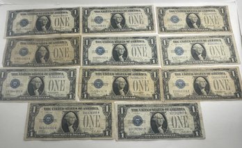 LOT (11) $1 ONE DOLLAR SILVER CERTIFICATES - FUNNYBACK - INCLUDES (1) 1928, (7) 1928-A & (3) 1928-B