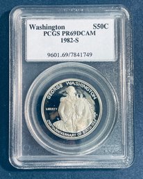 1982-S 50 CENT GEORGE WASHINGTON HALF DOLLAR COIN - PCGS GRADED - PR 69 DCAM