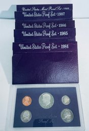 LOT (5) UNITED STATES PROOF SETS IN ORIGINAL BOXES- INCLUDES: 1984, 1985, 1986, 1987 & 1988