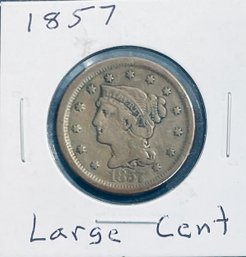 1857 BRAIDED HAIR LARGE CENT PENNY COIN
