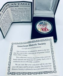 1999 UNITED STATES SILVER AMERICAN EAGLE SILVER COLORIZED COIN-ONE OZT 99.9 FINE SILVER ROUND-iN DISPLAY BOX