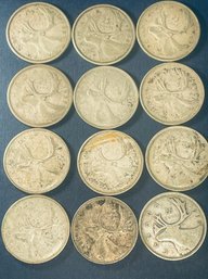 LOT (12) CANADIAN 25 CENT COINS - .800 SILVER