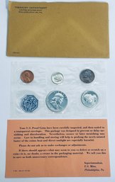 1962 US MINT 90 PERCENT SILVER PROOF SET - ORIGINAL ENVELOPE (WORN) - INCLUDES 5 COINS