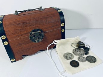 COIN COLLECTORS STARTER KIT IN TREASURE CHEST BANK!  GREAT CHILDREN'S STARTER KIT!   INCLUDES 5 COINS!