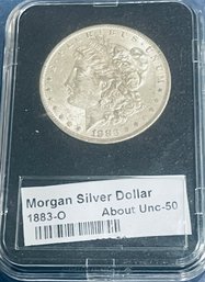 1883-O MORGAN SILVER DOLLAR COIN- AU - IN PLASTIC CASE